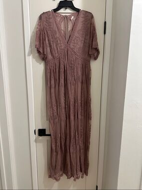 Pinkblush Mauve Lace-Trim Maxi Dress (Maternity)